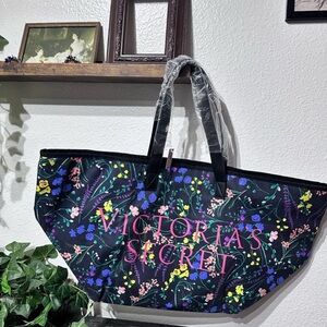 Victoria's Secret Black Tote with Colorful Floral Design